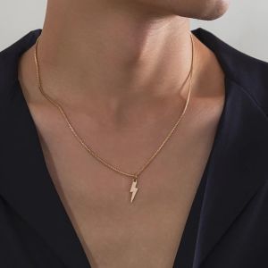 Salircon Punk Simple Box Chain Short Necklace Fashion Aesthetics Metal Lightning Pendant Necklace Mens Statement Jewelry Gift