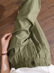 Summer Thin Cotton Linen Harem Pants Women High Waist Loose Fit Casual Nine Point Pants Straight Leg Drapey Comfortable Trousers