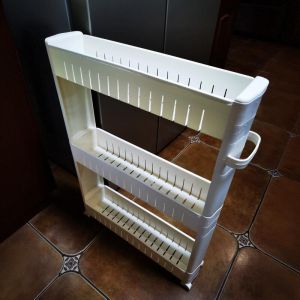 Ultra-Narrow Gap Storage Shelves Kitchen Fridge Side Organization Rack Plastic Floor-Mounted for Bathroom And Kitchen Use