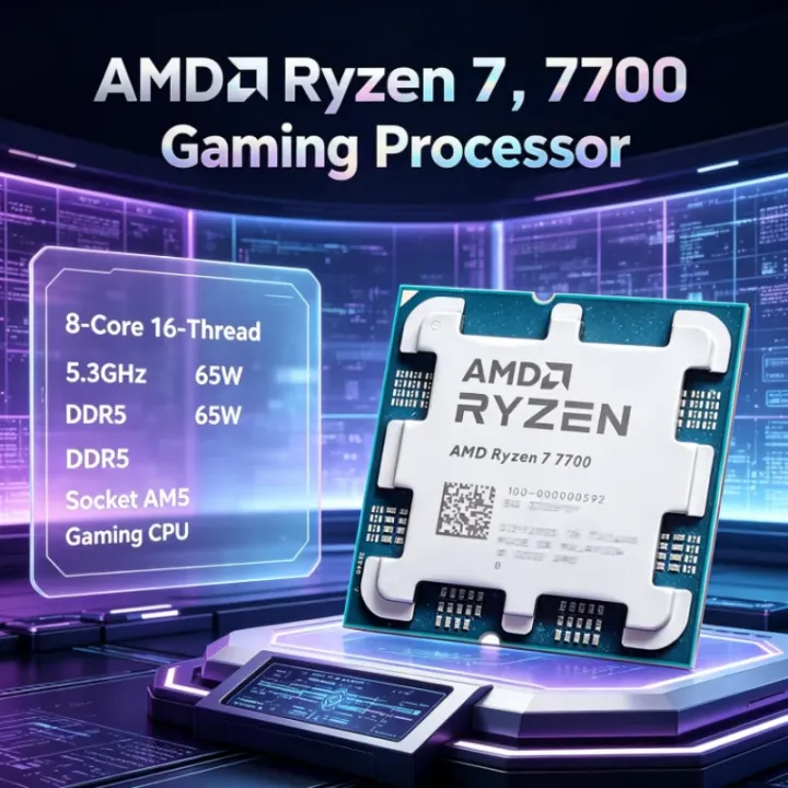 AMD | Ryzen 7 7700 AMD AM4 Socket Desktop Processor 5.3GHz 8-Core 16-Thread 65W 5nm 32M L3 DDR5 AM5 Without Cooler Type-C