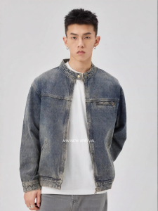 ALLIN | Retro American Street Washed Out Round Neck Jacket