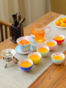 Elegant Ceramic Gongfu Tea Set Cover Bowl Tea Cups Office Home Use Ladies Pretty Enamel Coloring Handmade Crafted Tea Tools