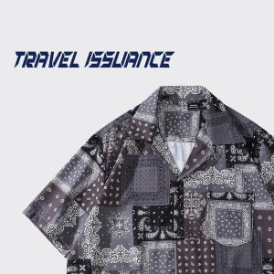 Travel Issuance Retro Short Sleeve Shirt Hawaii Style Print Casual Loose Fit Youth Trend Summer Fashion Button up Shirt