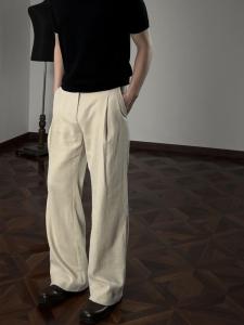 Korean Style 3D Pleated Mens Casual Pants High Waist Wide Leg Straight Leg Suit Trousers Old Money Style Autumn Fashion