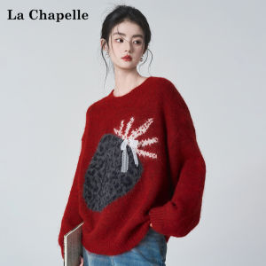 La Chapelle | Áo Sweater Len Mềm Cổ Tròn Họa Tiết Dâu Tây