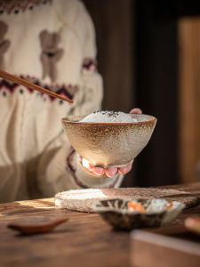 Retro Handmade Ceramic Bowl Restaurant Hotel Dessert Rice Bowl Home Use Coarse Ceramics Vintage Dining Utensils Japanese Style Noodles Bowl