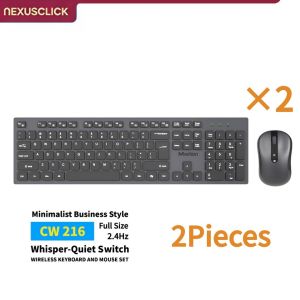 NexusClick Full Size 2.4G Wireless Keyboard Mouse ComboLow Profile Quiet Switches Ergonomic Grip Battery Operated Kit for Home