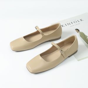 Mary Janes Womens Shoes Retro Flat Bottom French Style Slip-On Red Shoes New Chinese Style Qipao Single Shoes Soft Leather