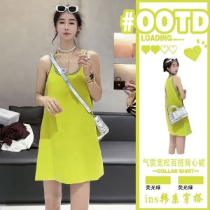 Summer Casual Vest Dress Large Size Diamond Embellished U-Neck Strapless Skirt Commute Style Single Piece Other Material 100%