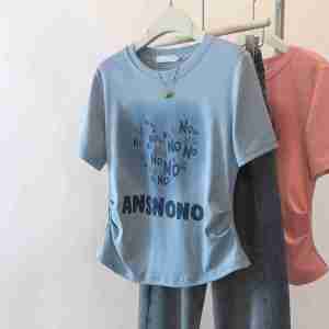 Áo Thun Cotton Tay Ngắn Cỡ Lớn Cho Nữ Mùa Hè Thiết Kế Ôm Sát Cơ Thể Che Bụng Giảm Béo Vai Thường in Chữ