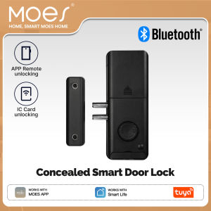 MOES | MOES Bluetooth Smart Door Lock Concealed Invisible Type IC Access Card Tuya APP Remote Unlock Electronic For Wooden Glass Door