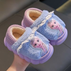 Disney Princess Elsa Cotton Slippers Girl Fall and Winter Indoor Warm Non Slip Frozen Kids Stuffed Cotton Shoes