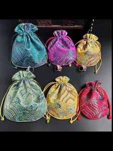 Double-Layer Drawstring Jewelry Storage Bag Fashionable Embroidered Silk Corded Pouch for Bracelets And Accessories