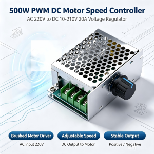 Aideepen | AC 220V to DC 10-210V 20A 500W PWM Motor Speed Controller Governor Voltage Regulator Speed Control Switch with Potentiometer