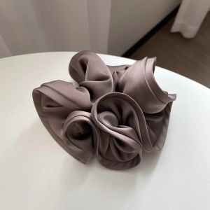 Summer French Style Pure Color Satin Hair Ties Wood Grain Edge Flower Bud Large Bow Hair Bands High Quality Hair Bands