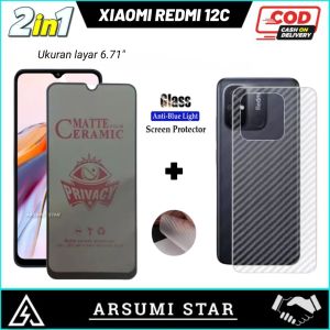 Anti gores Xiaomi Redmi 12C  Paket 3in1 Tempered Glass Ceramic Matte Anti Spy + Skin Camera Lens + Garskin Carbon 3D