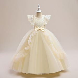 White Flower Bridesmaid Party Girls Dresses Christmas Costume Bow Princess Wedding Prom Kids Dress for Girl First Communion Gown