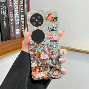 Cute Cartoon Dog Electroplated Water Ripple Huawei Pocket 2 Phone Case P50 Box Foldable Screen Full Cover Anti-fall Shell Womens Bracelet Protection Cover