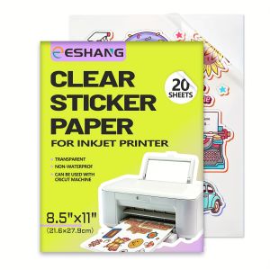 20 Sheets 8.5 x 11 Inch Clear Vinyl Sticker Paper Non-waterproof Self Adhesive Suitable for Inkjet Printing Label Sticker Paper
