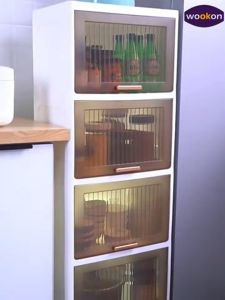 【Fanboxx】Modern Kitchen Cabinets Floor Flip Snack Storage Cabinet Home Kitchen Furniture Multi-layer Pot Rack Cupboard Bedroom Cabinet