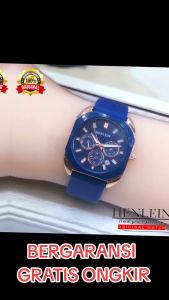 HENLEIN Jam Tangan Wanita Original Bergaransi Korea Style Kasual Tali Silikon HW-6002 Navy