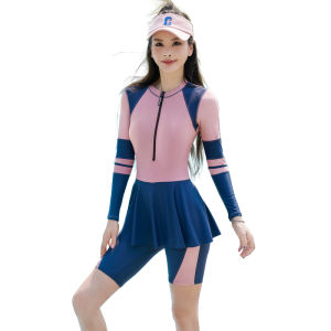 M-5XL PLUS ขนาดชุดว่ายน้ำสตรี Tankini ชุดว่ายน้ำสองชิ้นสีดำแขนสั้นเสื้อยืดกระโปรงชุดว่ายน้ำเบาะ Beachwear