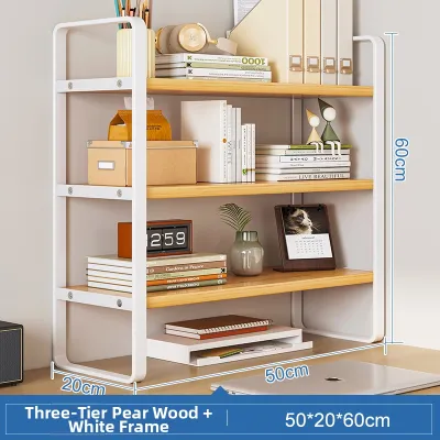 Desktop Multi-Layer Storage Rack Office Cosmetic Organizer Bookshelf Wood Board Iron Frame Straight Shape Economic Type