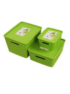 Large Rectangular Wicker-Weave Plastic Storage Box Basket Covered Toy Organizer Household Miscellaneous Item Storage Basket