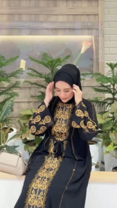 ZIFA FASHION // COD // SUNITA DRESS ABAYA HITAM TERBARU // ARABIAN GAMIS KEKINIAN // ABAYA GAMIS TURKI JERSI MIX CRUTY AKSEN BORDIR MEWAH SIAP KIRIM M L XL XXL // ABAYA GAMIS HITAM // *NF