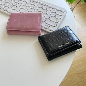 Ví Da Ngắn Cho Nữ Họa Tiết Đá Gấp Ba Lỗ Đa Năng Đơn Giản Thời Trang Mùa Hè 2024 Ví Da Polyester Màu Trơn Mới