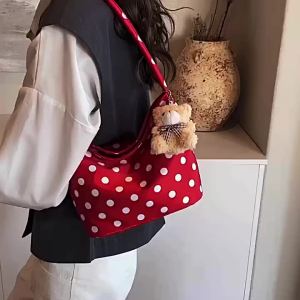 Crossbody Tote Bag Polka Dot Shoulder Bag with Pendant Shoulder Bags Women Fashionable Canvas Single Satchel for Trendy Handbag