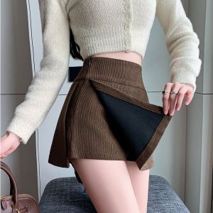 Slimming High Waist A-Line Mini Skirt Short Skirt Velvet Fabric Zipper Closure Polyester Fiber Womens Autumn Winter Fashion
