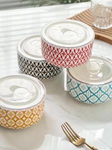 Bộ 1 Bát Gốm Sứ Kiểu Bohemian Có Nắp 5.3 Inch Thân Thiện Với Môi Trường An Toàn Với Lò Vi Sóng Đa Năng Giữ Tươi Thực Phẩm Dùng Được Cho Trái Cây/salad/mì Ống/cơm/súp