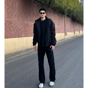 Black High Waist Straight Leg Mens Jeans Spring Tall Blade Pants Slimming Vibe Micro Flared Trousers for Tall Men