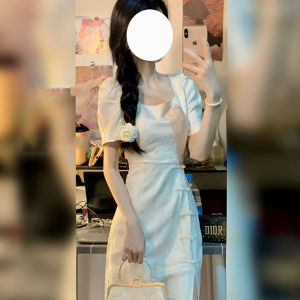 Young Womens New Chinese Style Qipao Dress High Waist Bubble Sleeve High Quality Summer Fashion Retro Commute Straight Cut