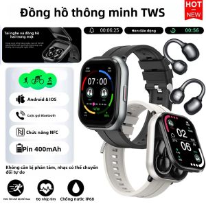 Đồng Hồ Thông Minh Mới 2025 Tích Hợp Tai Nghe Bluetooth TWS 2 Trong 1 Chất Lượng Âm Thanh HIFI 9D Chức Năng Gọi Bluetooth Thiết Bị Theo Dõi Thể Thao Dành Cho Nam Và Nữ