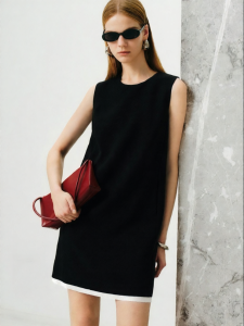 Muse-Inspired Acetate Contrast Color Dress Sleeveless Layered Black Dress