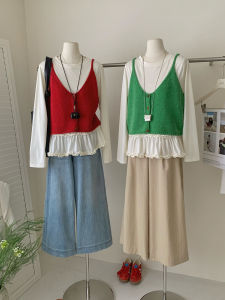 Simple V-Neck Knitted Tank Top Base Shirt Spring Autumn Korean Style Layering Summer Outerwear Knitted Open Cardigan Top