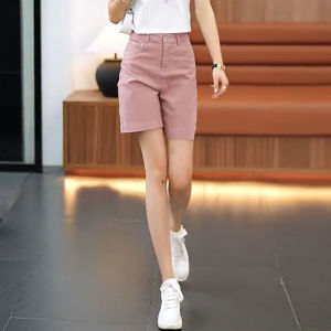 Soft Cotton Denim Short Shorts Womens High Waist Wide Leg Slimming Casual Straight Five-Quarter Length Summer Thin Model