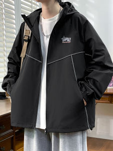 Casual Windproof Fleece Lined Thickened Hooded Jacket for Men Spring Autumn Outdoor Sports Functional Windbreaker Polyester