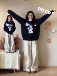 Autumn Winter Thickened Cartoon Snowman Knitted Sweater Womens Loose Comfortable Soft Warm Long Sleeve round Neck Top