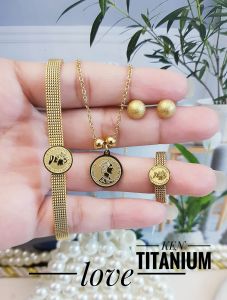 Set Perhiasan Titanium Koin Gold Anti Karat Xds198d