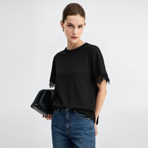AMII | Lace and Ribbon Trimmed Round Neck T-shirt