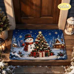 Retro Red Truck Snowman Christmas Doormat Non-Slip Entryway Mat Christmas Decorative Rug Home Decor