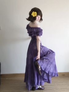 CHANGTONG | Flattering Off-Shoulder Elegant Purple Dress