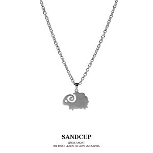 SANDCUP Long Sheep Necklace Womens Fashion Jewelry Silver Titanium Steel Cross Chain Elegant Luxury Sweater Accessory