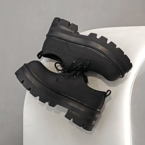 Mens Casual Derby Shoes Thick Bottom Heightening Flats Matte Leather round Toe Shock Absorption Rubber Sole Summer Shoes