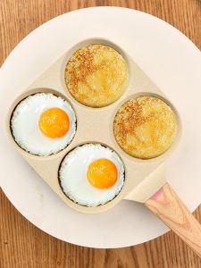 กระทะทอดไข่เบอร์เกอร์แบบไม่ติดกระทะ สำหรับใช้ในบ้าน ทำอาหารเช้า แพนเค้ก ทอดไข่สี่หลุม อุปกรณ์ทำครัว อลูมิเนียมอัลลอยด์ ก้นแบน