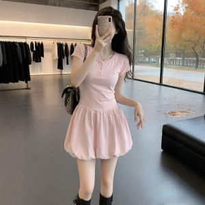 DUOFEIYAN | Flared Pink Dress for Women Short Sleeve Summer