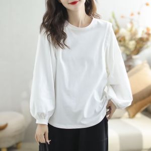 Womens Pure Cotton Long Sleeve Base Shirt Loose Fit Inner Wear T-Shirt Casual Sweatshirt Spring Autumn New Style Slimming Top